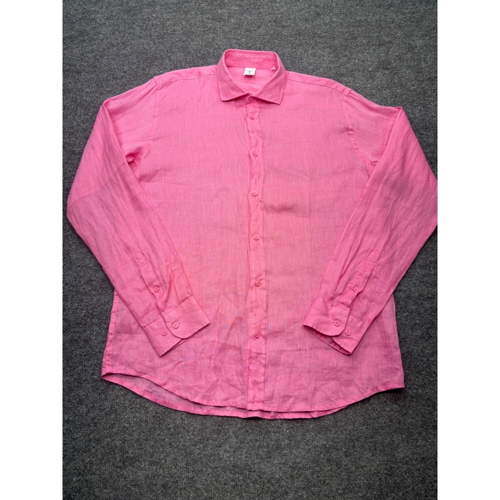 Cotton Point Collection Mens Large Pink 100% Linen Long Sleeve Button Down Shirt